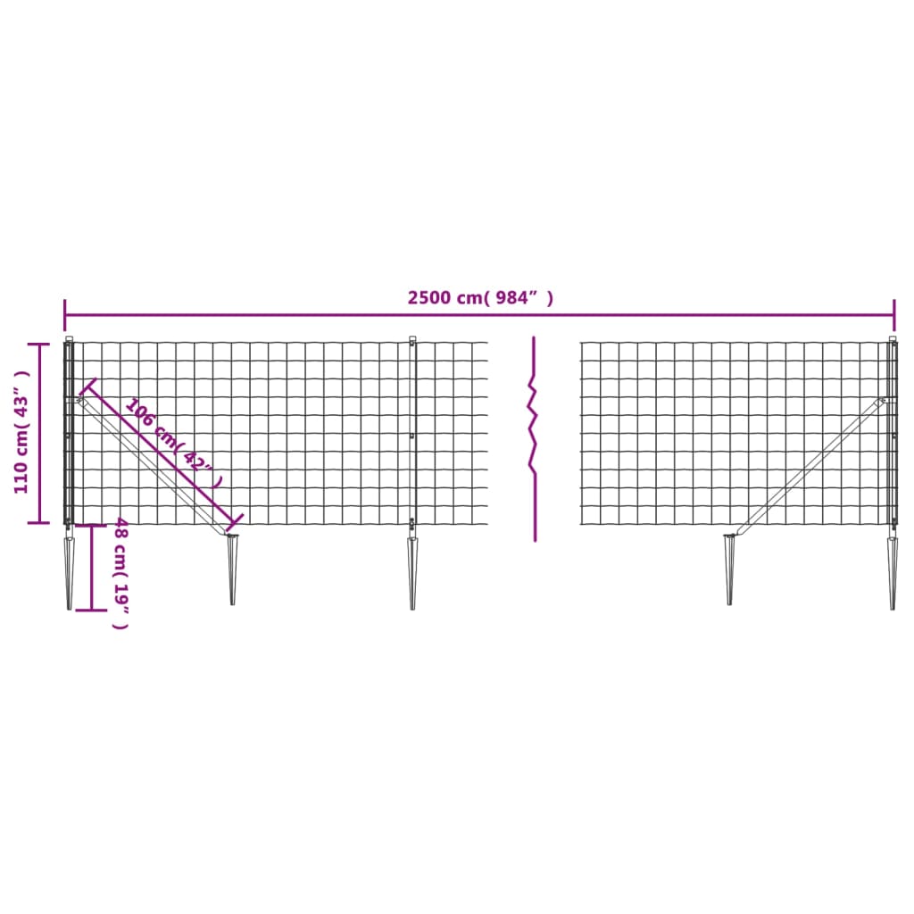 Wire Mesh Fence with Spike Anchors Green 1,1x25 m