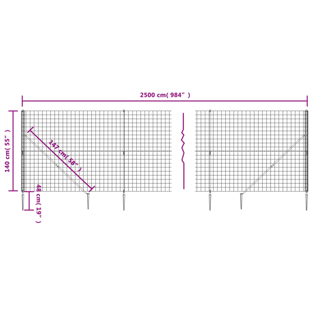 Wire Mesh Fence with Spike Anchors Green 1,4x25 m