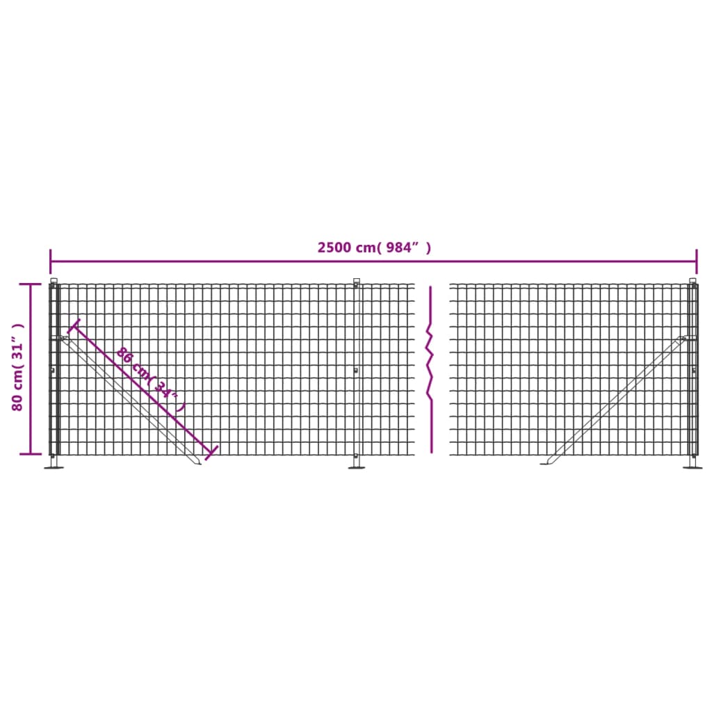 Wire Mesh Fence with Flange Green 0,8x25 m