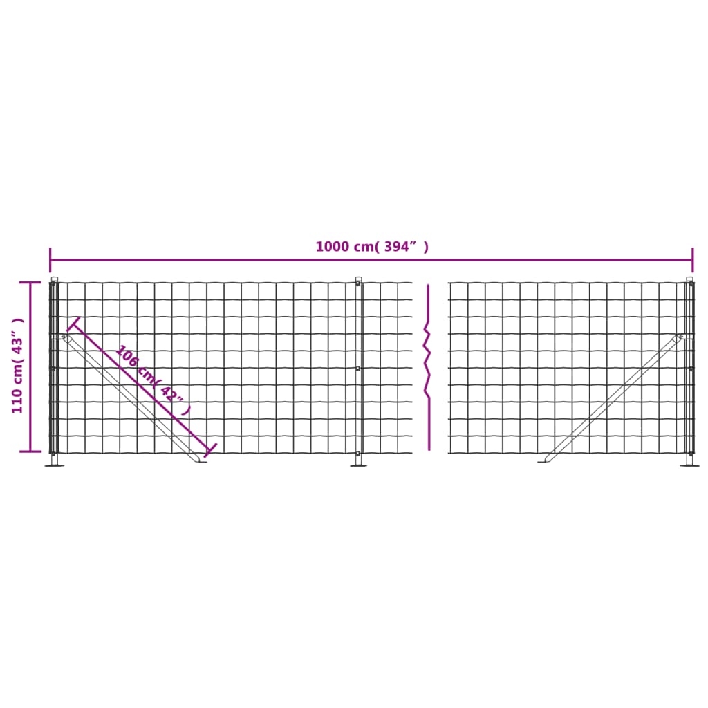 Wire Mesh Fence with Flange Green 1,1x10 m