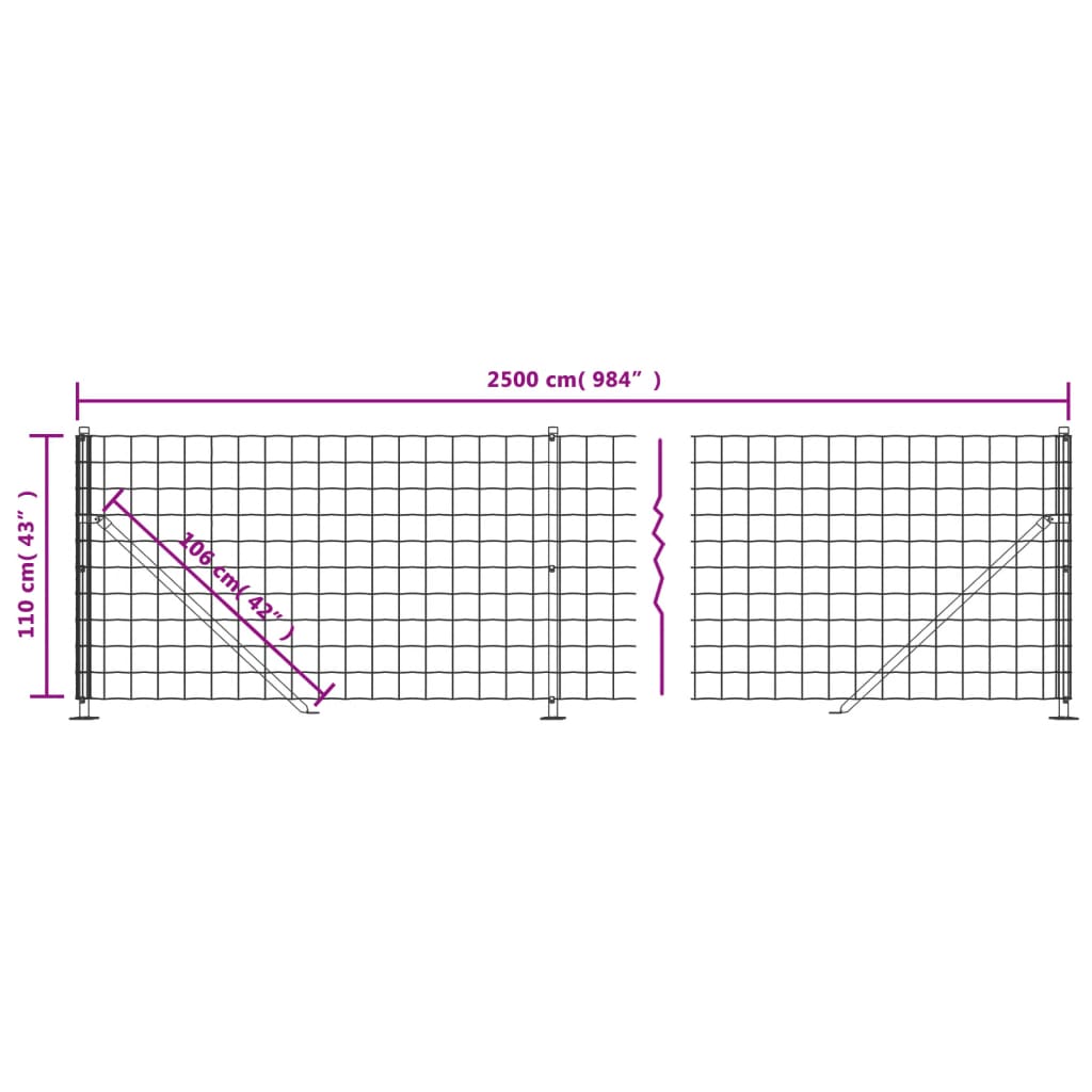 Wire Mesh Fence with Flange Green 1,1x25 m