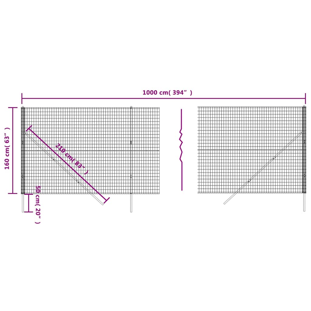 Wire Mesh Fence Anthracite 1,6x10 m Galvanised Steel