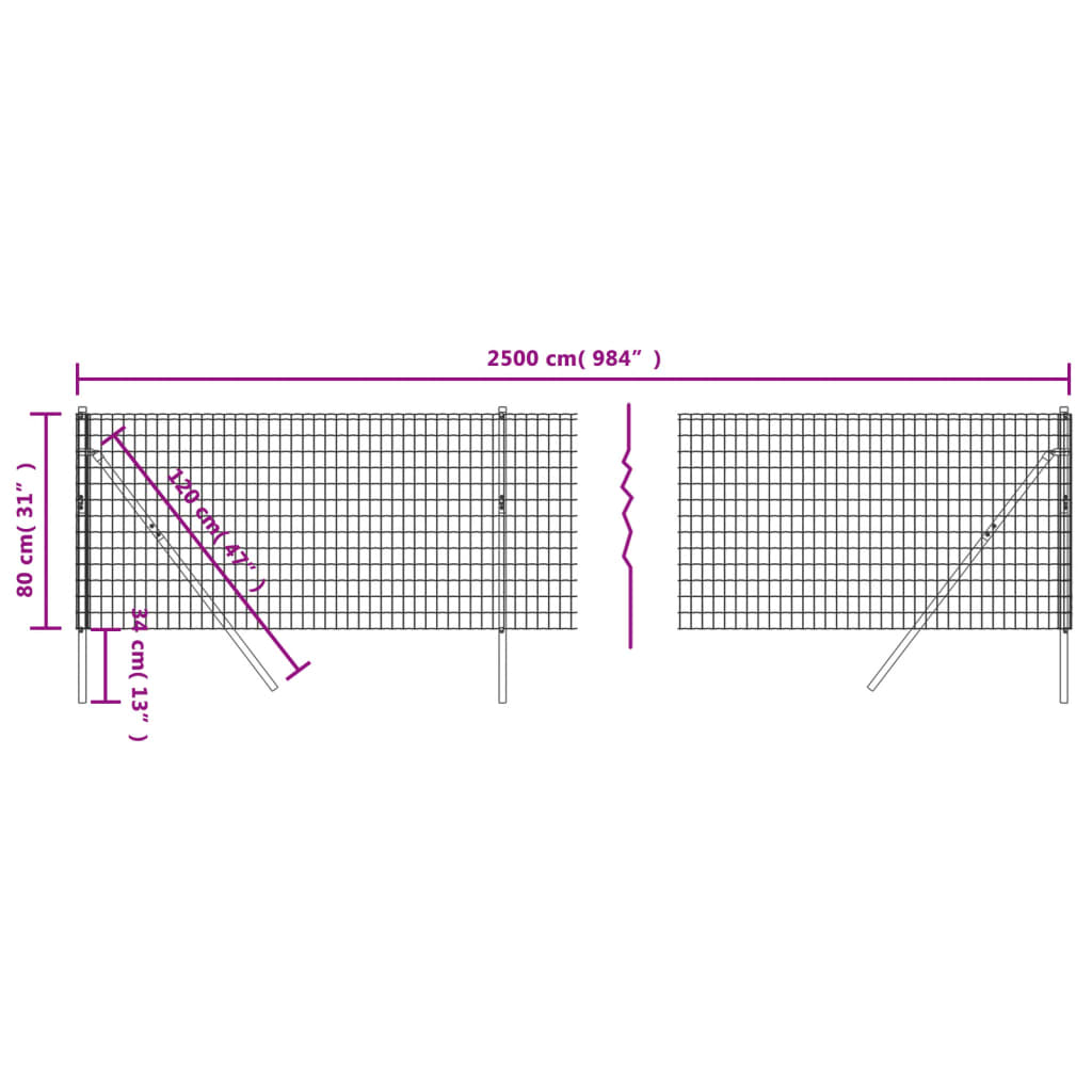 Wire Mesh Fence Anthracite 0,8x25 m Galvanised Steel