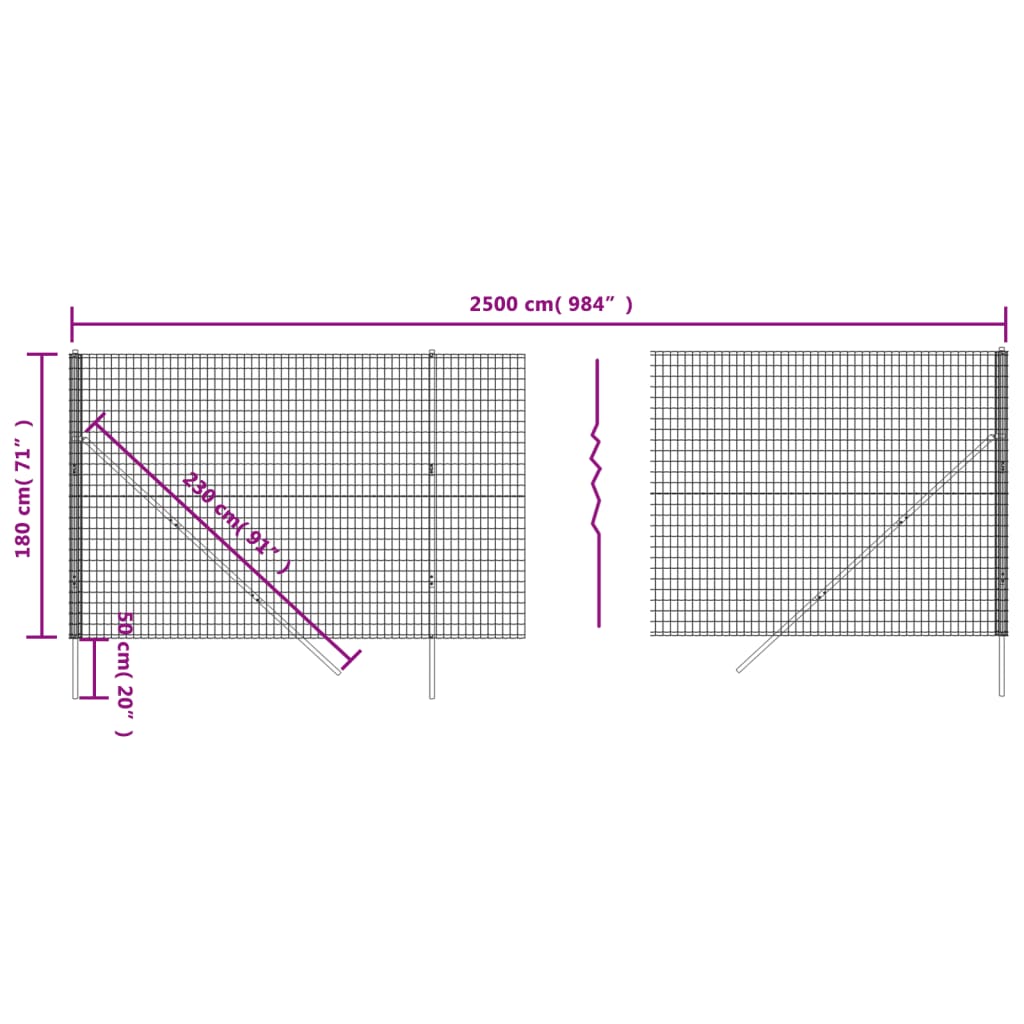 Wire Mesh Fence Anthracite 1,8x25 m Galvanised Steel
