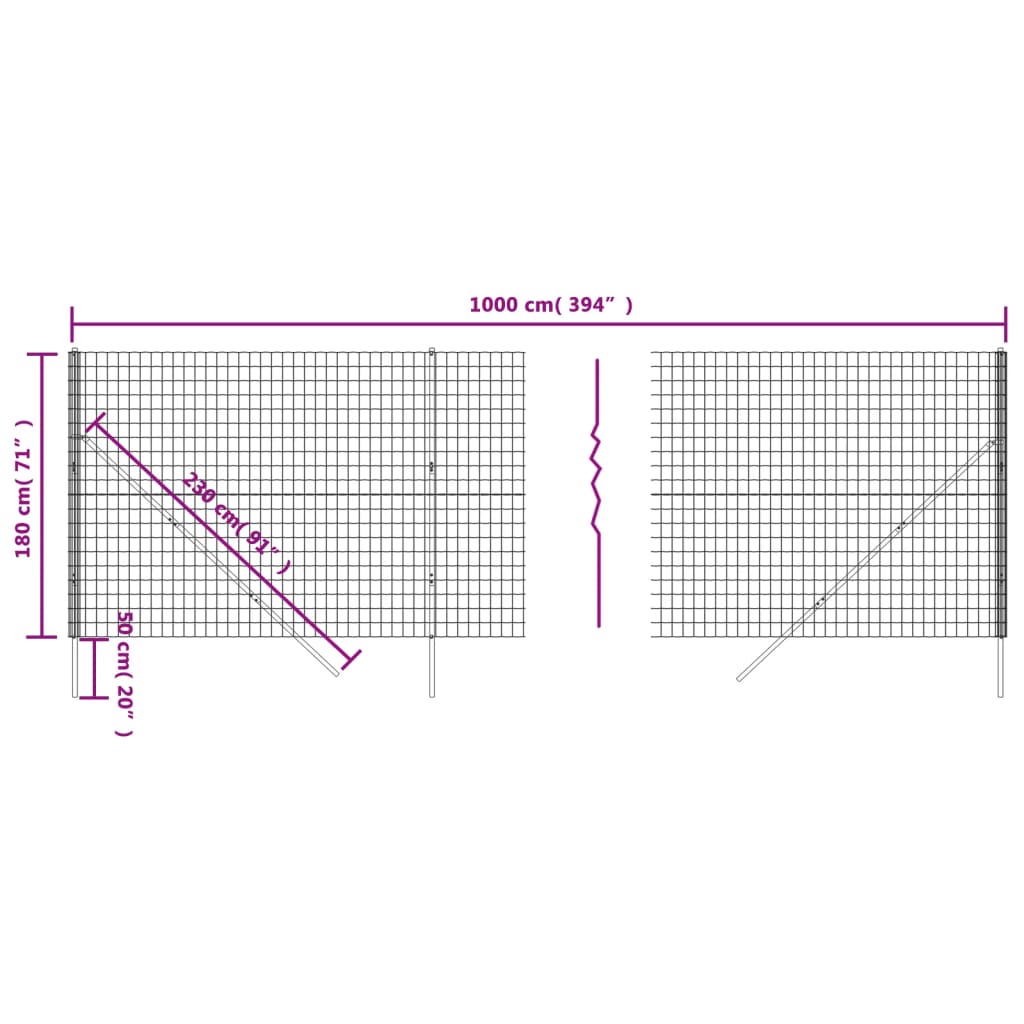 Wire Mesh Fence Anthracite 1,8x10 m Galvanised Steel
