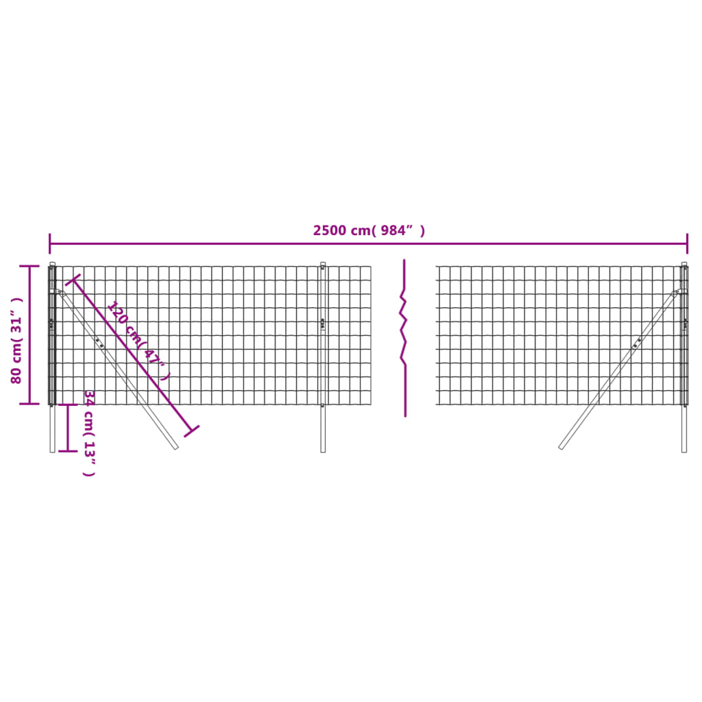 Wire Mesh Fence Anthracite 0,8x25 m Galvanised Steel
