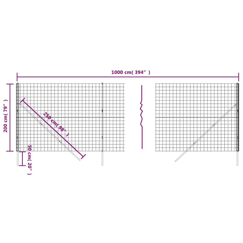 Wire Mesh Fence Anthracite 2x10 m Galvanised Steel