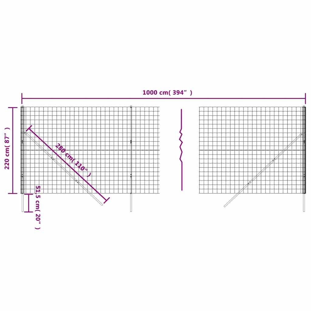 Wire Mesh Fence Anthracite 2,2x10 m Galvanised Steel