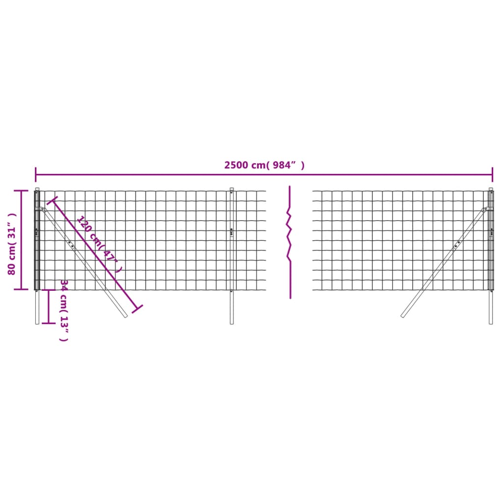 Wire Mesh Fence Anthracite 0,8x25 m Galvanised Steel