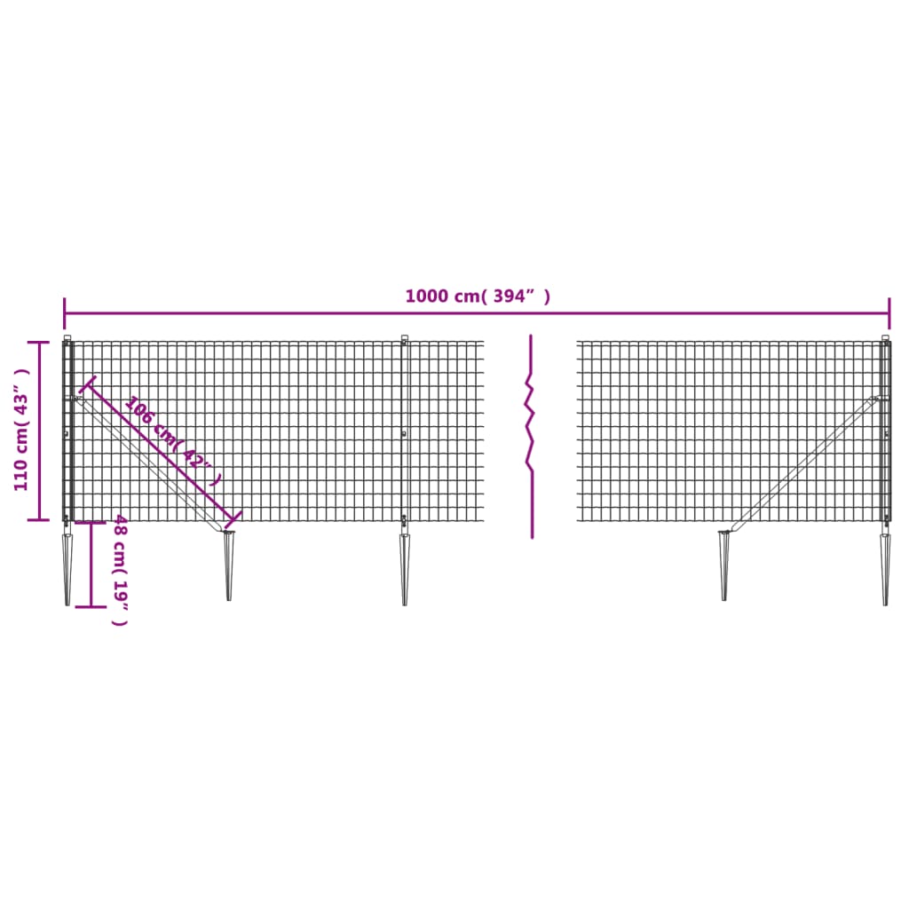 Wire Mesh Fence with Spike Anchors Anthracite 1,1x10 m