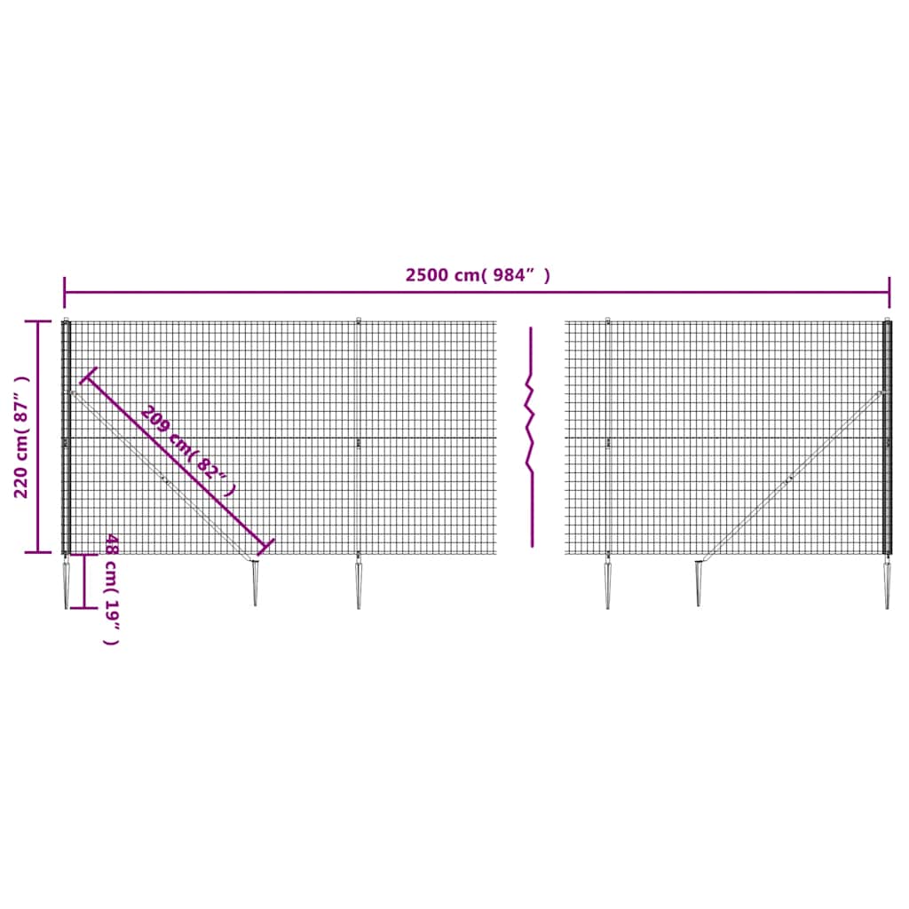 Wire Mesh Fence with Spike Anchors Anthracite 2,2x25 m
