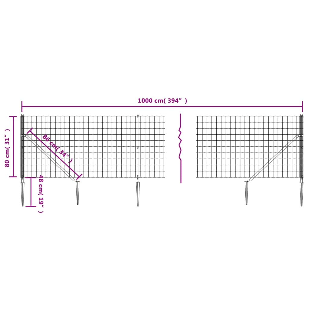 Wire Mesh Fence with Spike Anchors Anthracite 0,8x10 m