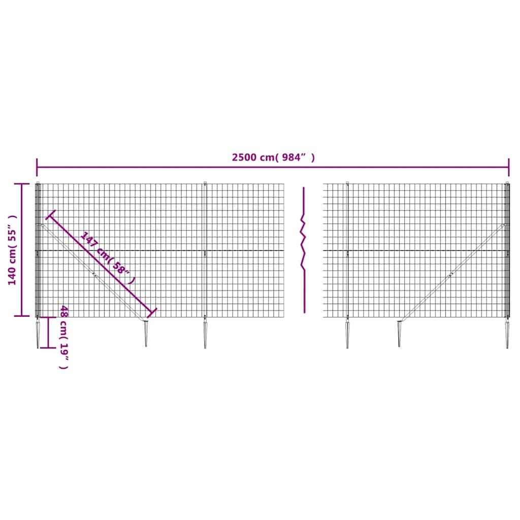 Wire Mesh Fence with Spike Anchors Anthracite 1,4x25 m