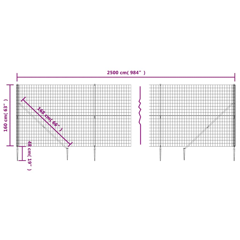 Wire Mesh Fence with Spike Anchors Anthracite 1.6x25 m
