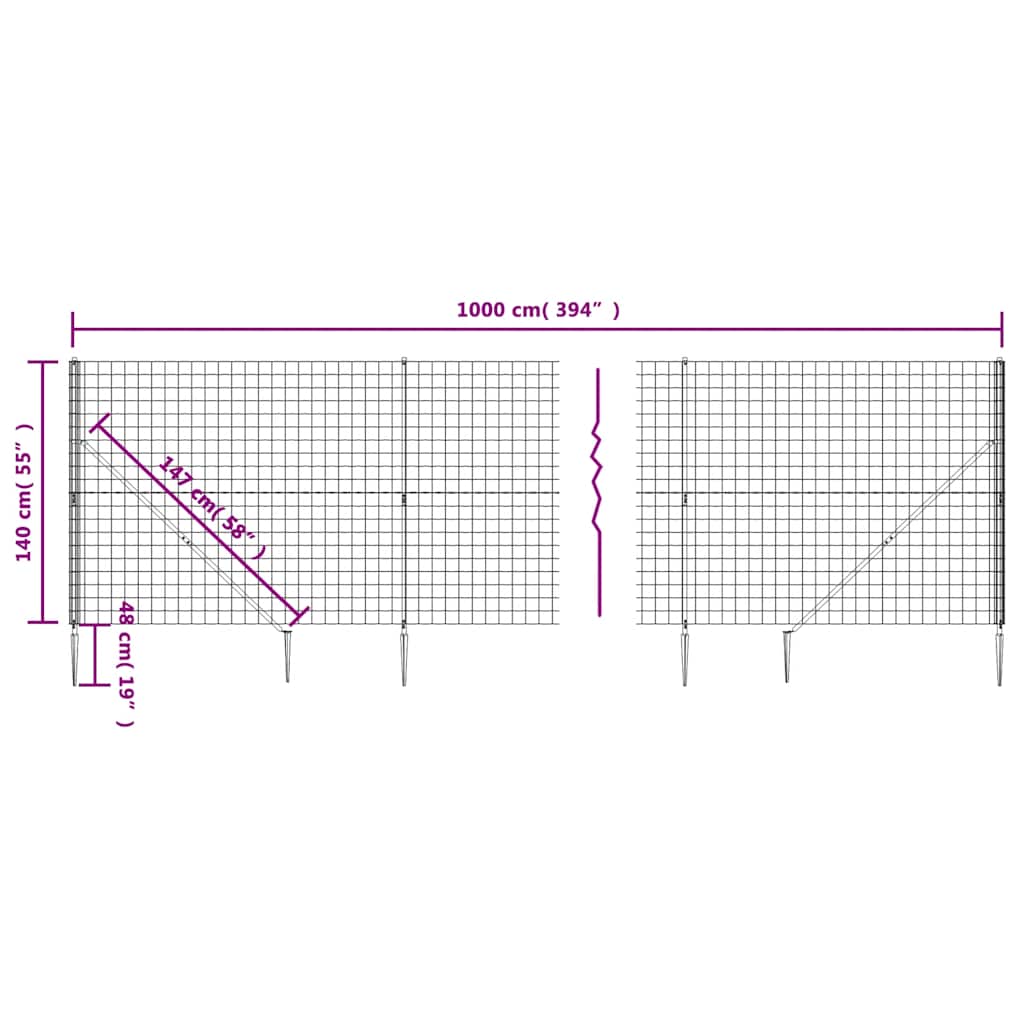 Wire Mesh Fence with Spike Anchors Anthracite 1,4x10 m