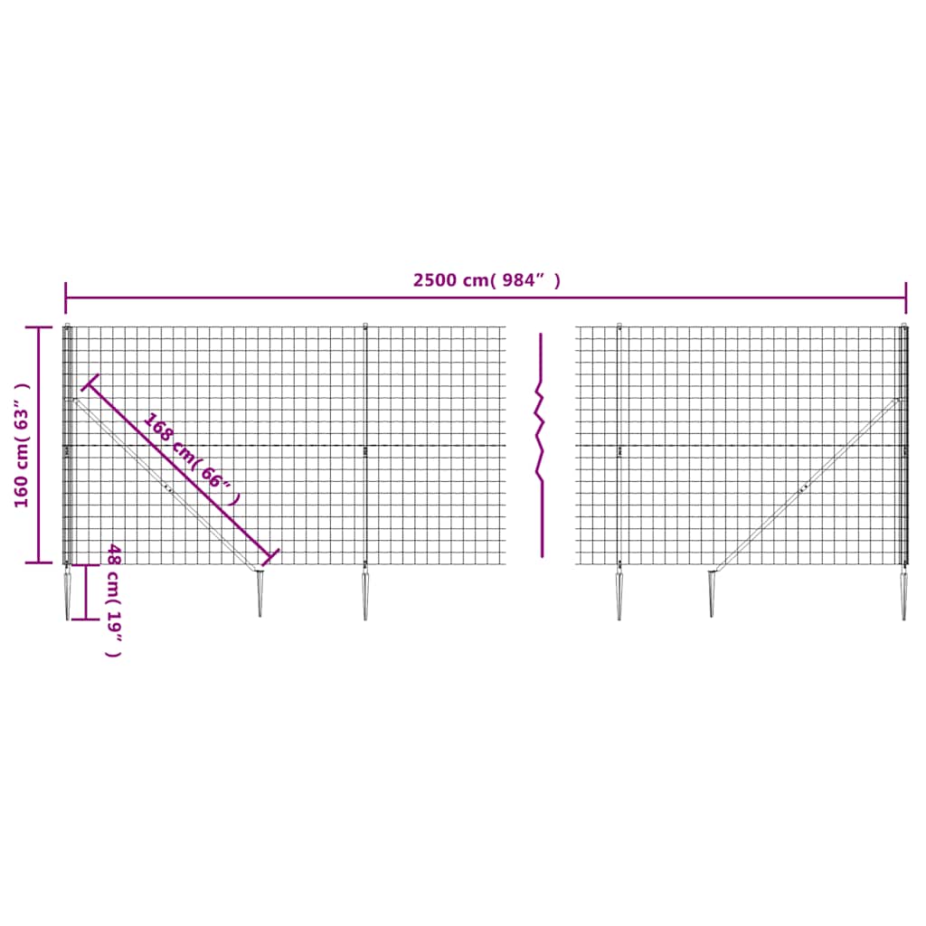 Wire Mesh Fence with Spike Anchors Anthracite 1,6x25 m