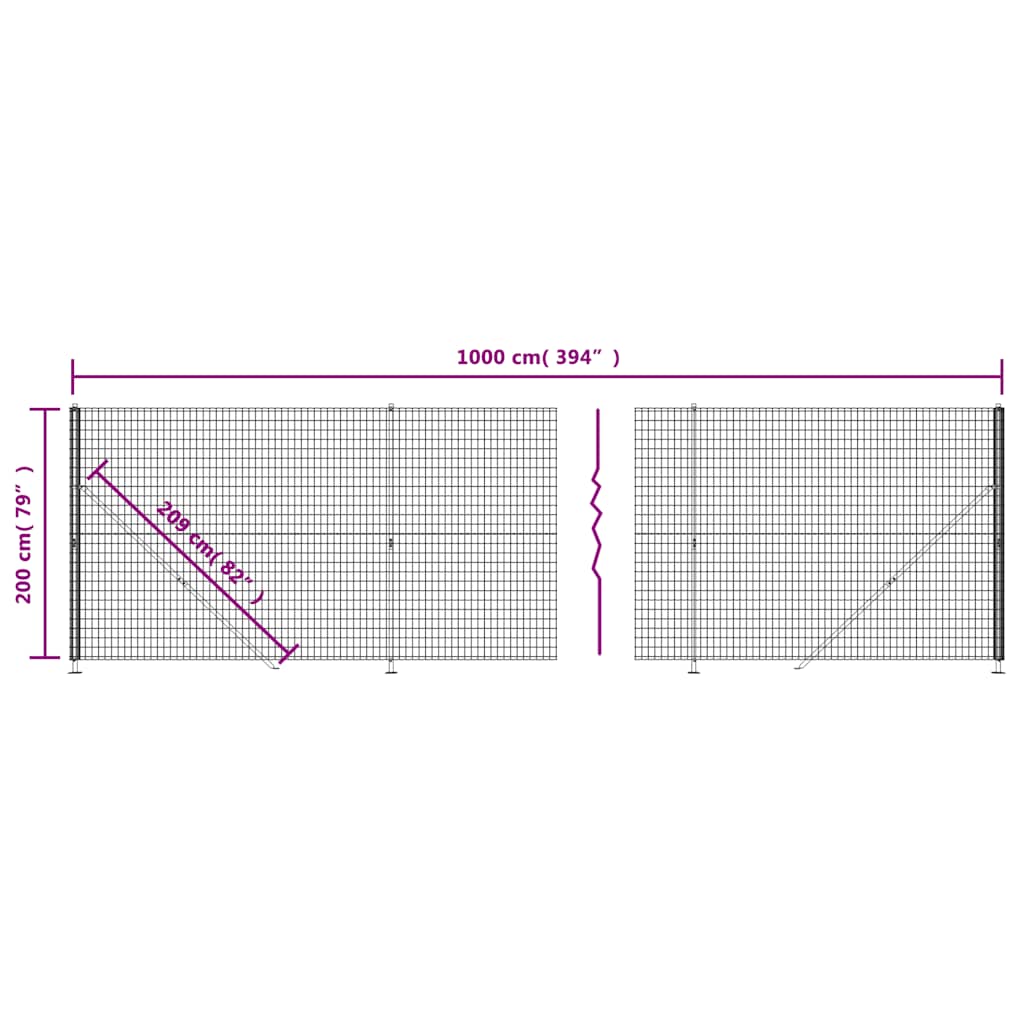 Wire Mesh Fence with Flange Anthracite 2x10 m