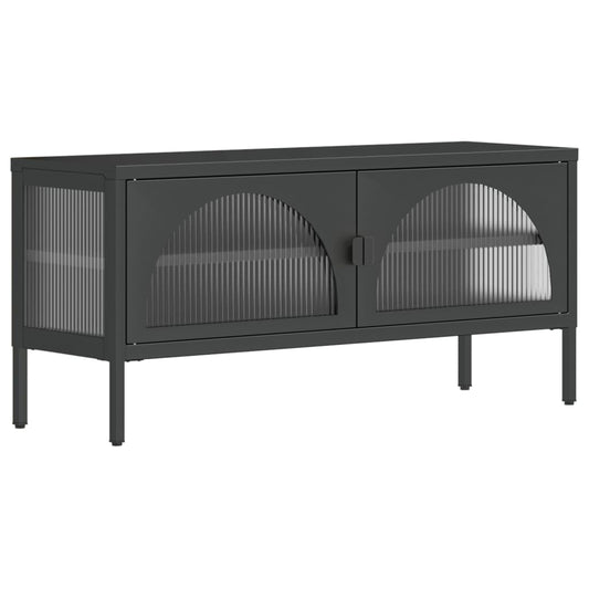 TV Cabinet Black 105x35x50 cm Glass and Steel TV Cabinet Black 105x35x50 cm Glass and Steel