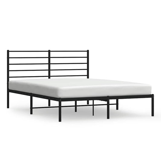 Metal Bed Frame without Mattress with Headboard Black 135x190cm Metal Bed Frame without Mattress with Headboard Black 135x190cm