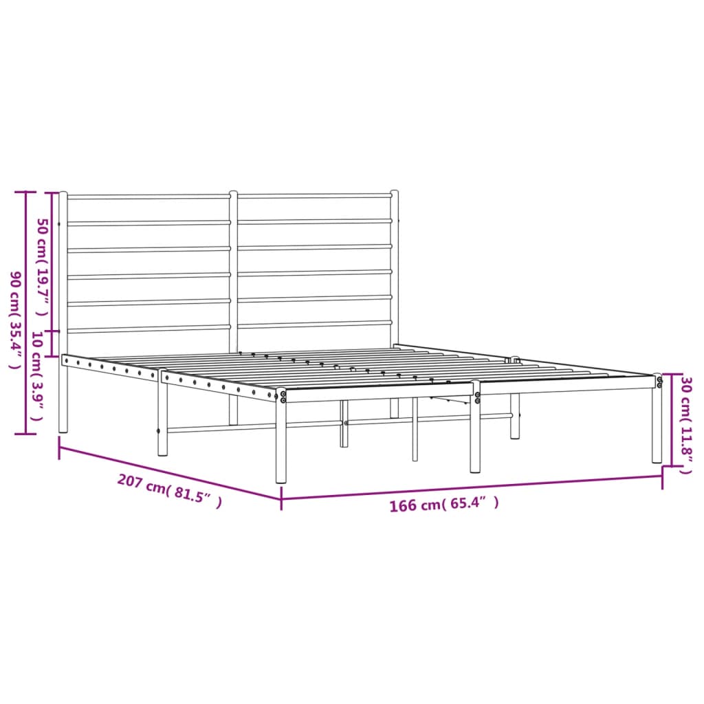 Metal Bed Frame without Mattress with Headboard Black 160x200cm