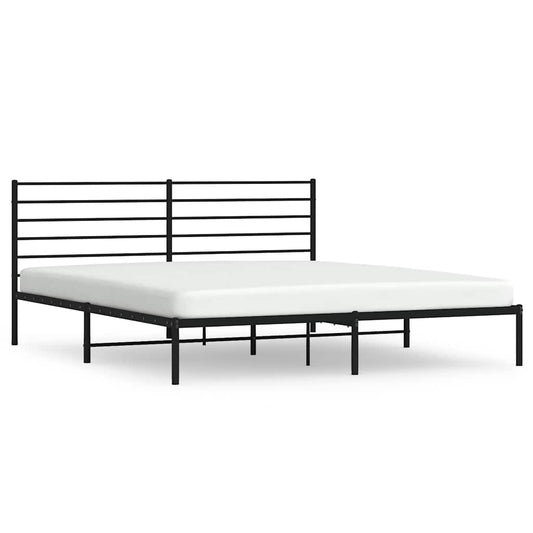 Metal Bed Frame without Mattress with Headboard Black 183x213cm Metal Bed Frame without Mattress with Headboard Black 183x213cm