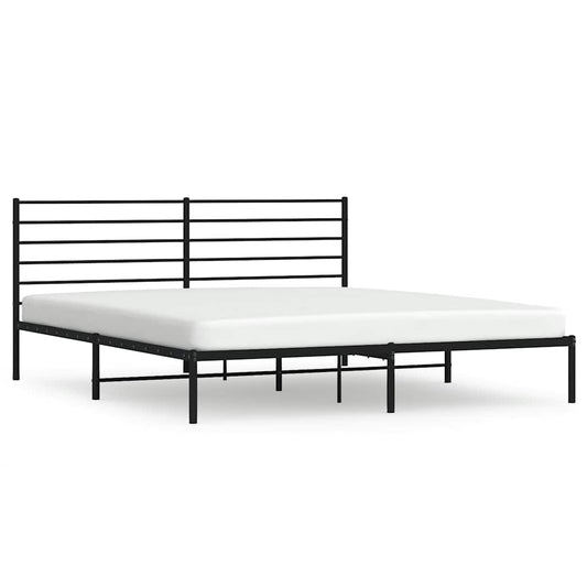 Metal Bed Frame without Mattress with Headboard Black 193x203cm Metal Bed Frame without Mattress with Headboard Black 193x203cm