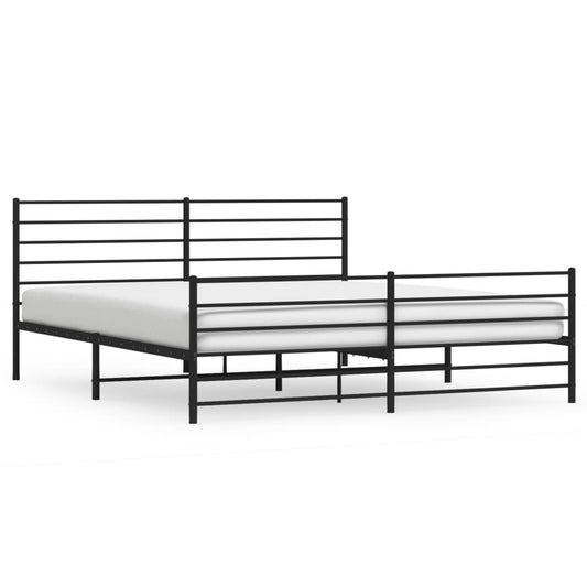 Metal Bed Frame without Mattress with Footboard Black 200x200cm Metal Bed Frame without Mattress with Footboard Black 200x200cm