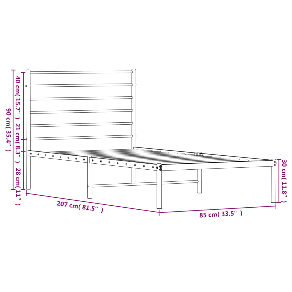Metal Bed Frame without Mattress with Headboard White 80x200cm