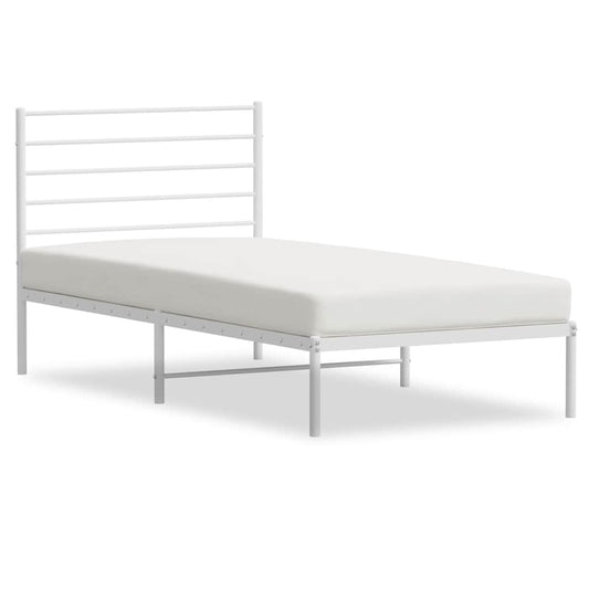 Metal Bed Frame without Mattress with Headboard White 100x200cm Metal Bed Frame without Mattress with Headboard White 100x200cm