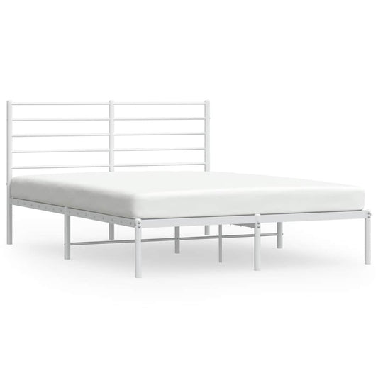 Metal Bed Frame without Mattress with Headboard White 135x190cm Metal Bed Frame without Mattress with Headboard White 135x190cm