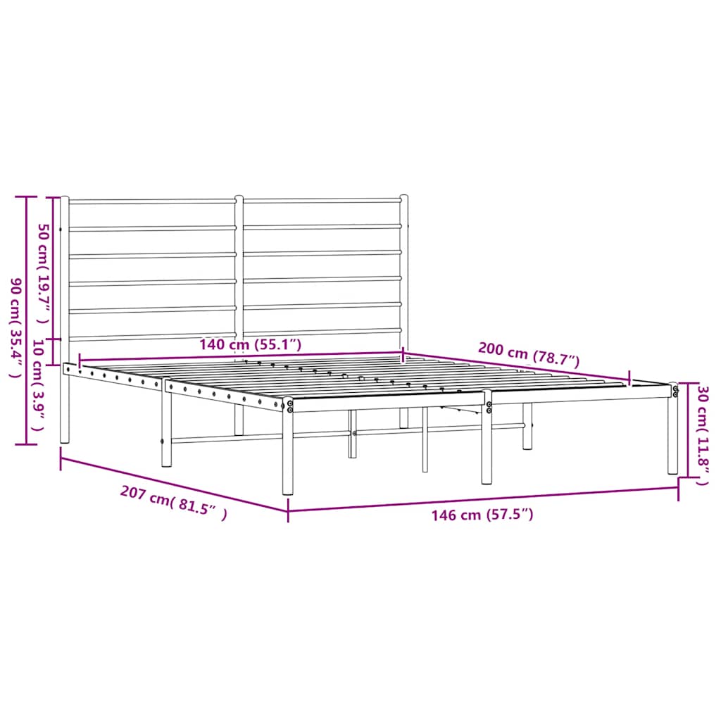 Metal Bed Frame without Mattress with Headboard White 140x200cm