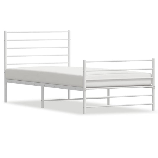 Metal Bed Frame without Mattress with Footboard White 100x190cm Metal Bed Frame without Mattress with Footboard White 100x190cm