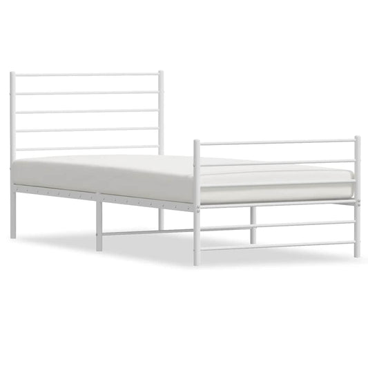 Metal Bed Frame without Mattress with Footboard White 100x200cm Metal Bed Frame without Mattress with Footboard White 100x200cm