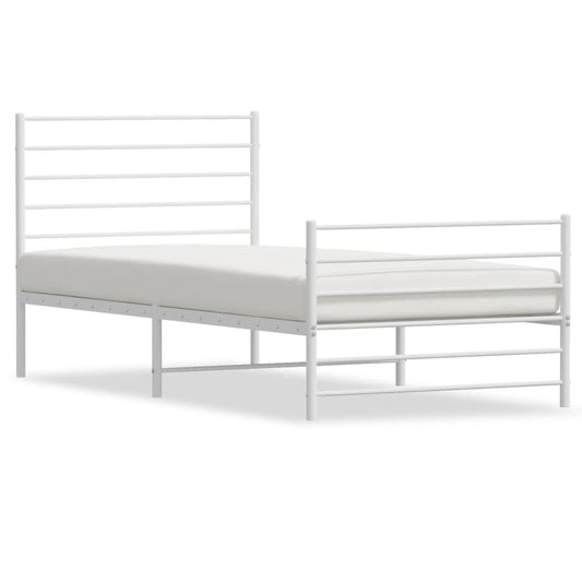 Metal Bed Frame without Mattress with Footboard White 107x203cm Metal Bed Frame without Mattress with Footboard White 107x203cm