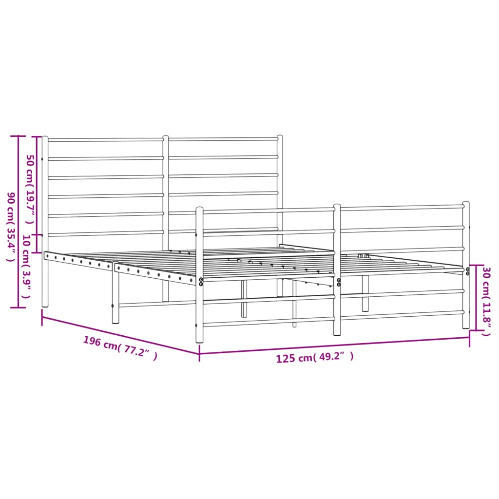 Metal Bed Frame without Mattress with Footboard White 120x190cm
