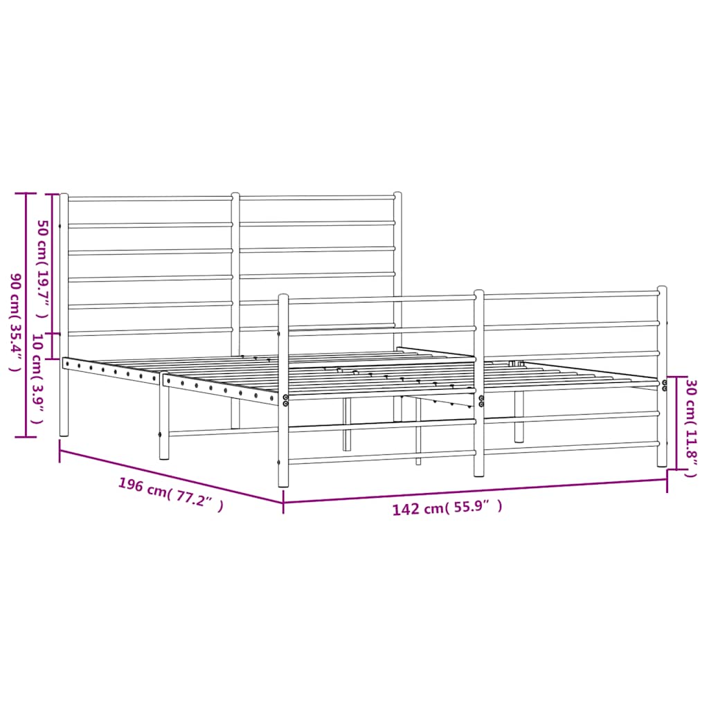 Metal Bed Frame without Mattress with Footboard White 135x190cm