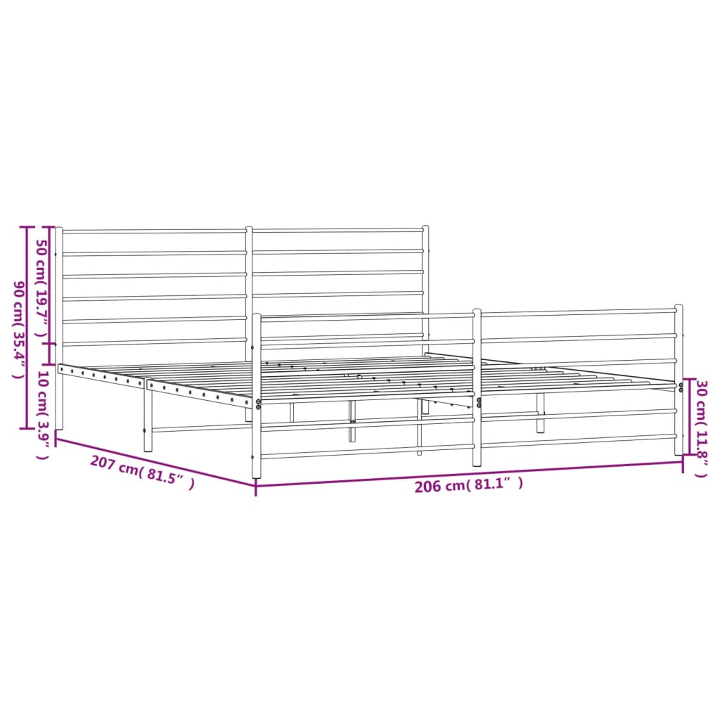 Metal Bed Frame without Mattress with Footboard White 200x200cm