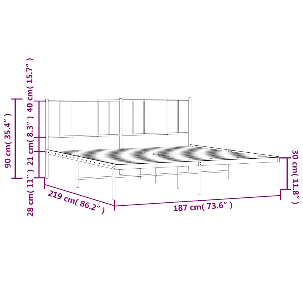 Metal Bed Frame without Mattress with Headboard Black 183x213cm