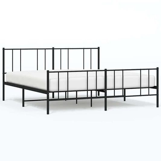 Metal Bed Frame without Mattress with Footboard Black 183x213cm Metal Bed Frame without Mattress with Footboard Black 183x213cm