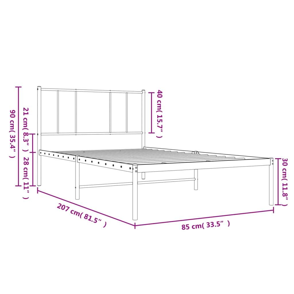 Metal Bed Frame without Mattress with Headboard White 80x200cm