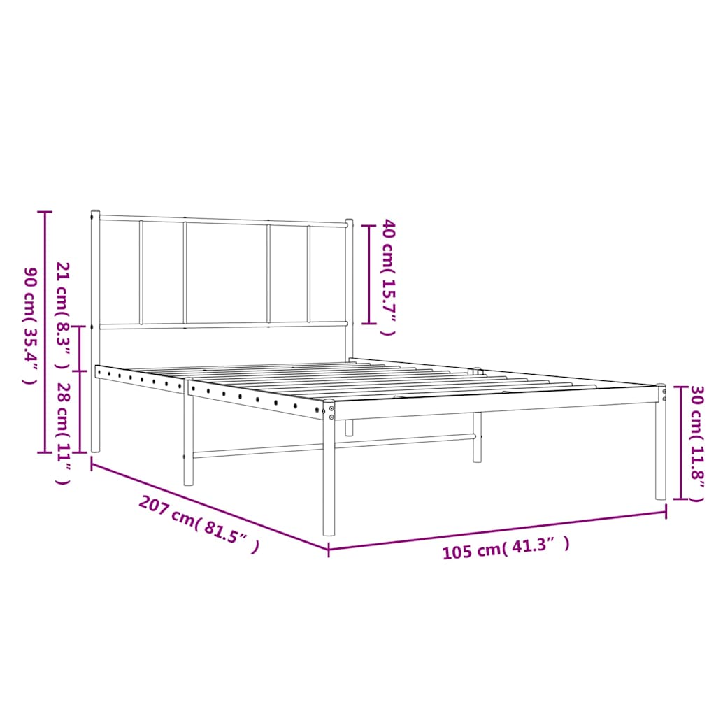 Metal Bed Frame without Mattress with Headboard White 100x200cm