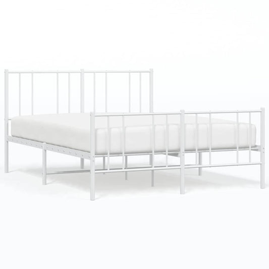 Metal Bed Frame without Mattress with Footboard White 135x190cm Metal Bed Frame without Mattress with Footboard White 135x190cm