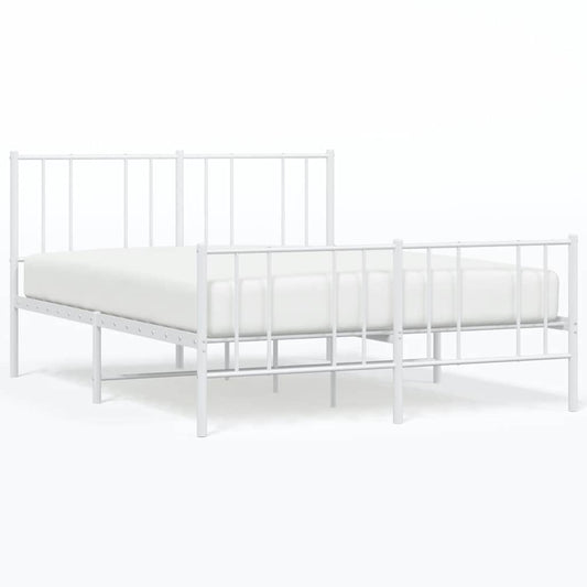 Metal Bed Frame without Mattress with Footboard White 140x190cm Metal Bed Frame without Mattress with Footboard White 140x190cm