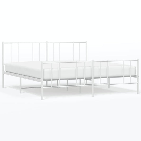 Metal Bed Frame without Mattress with Footboard White 200x200cm Metal Bed Frame without Mattress with Footboard White 200x200cm