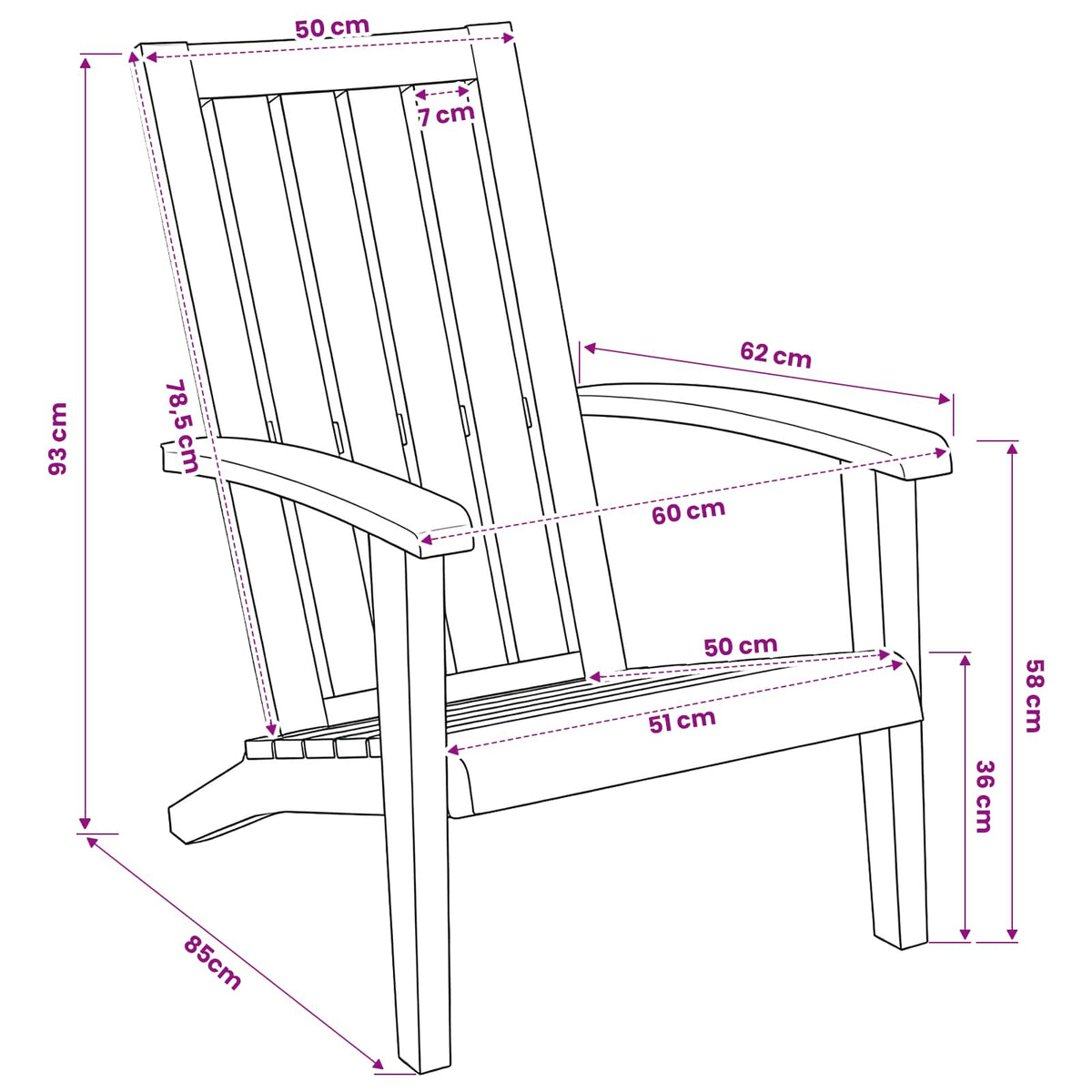 Garden Adirondack Chair Black Polypropylene