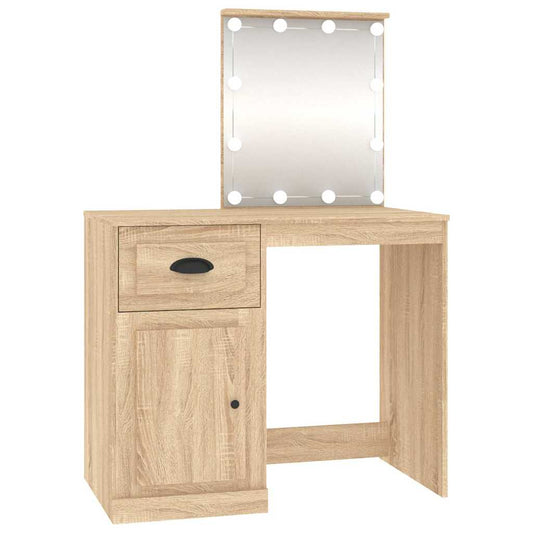 Dressing Table with LED Sonoma Oak 90x50x132.5 cm Engineered Wood Dressing Table with LED Sonoma Oak 90x50x132.5 cm Engineered Wood