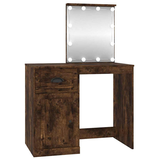 Dressing Table with LED Smoked Oak 90x50x132.5 cm Engineered Wood Dressing Table with LED Smoked Oak 90x50x132.5 cm Engineered Wood