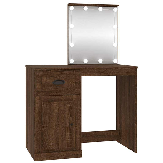 Dressing Table with LED Brown Oak 90x50x132.5 cm Engineered Wood Dressing Table with LED Brown Oak 90x50x132.5 cm Engineered Wood