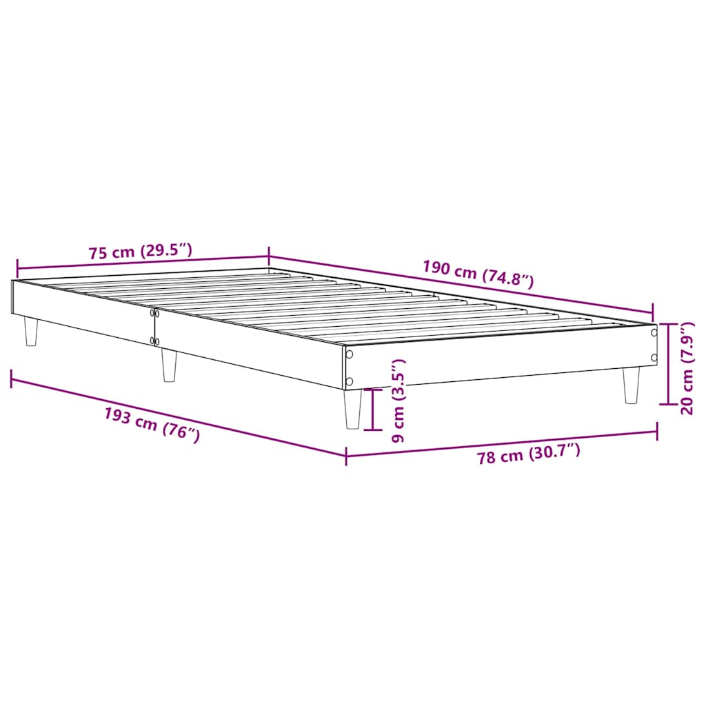 Bed Frame without Mattress Sonoma Oak 75x190 cm Small Single Engineered Wood