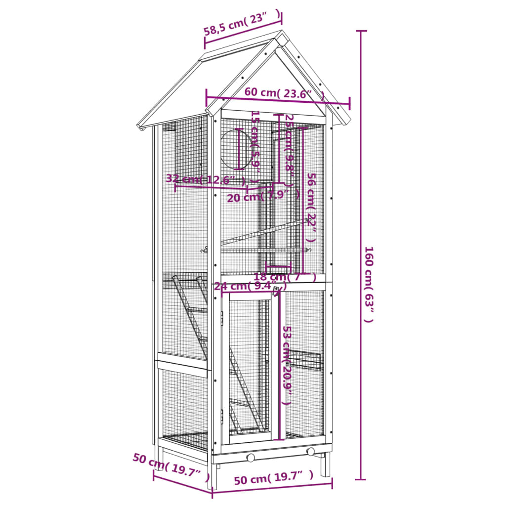 Bird House Mocha 60x58,5x160 cm Solid Wood Pine